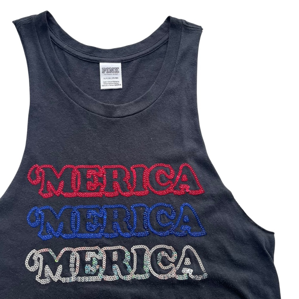 Pink Victoria’s Secret Womens S Black Red Silver Blue Sequins Merica Muscle Tank